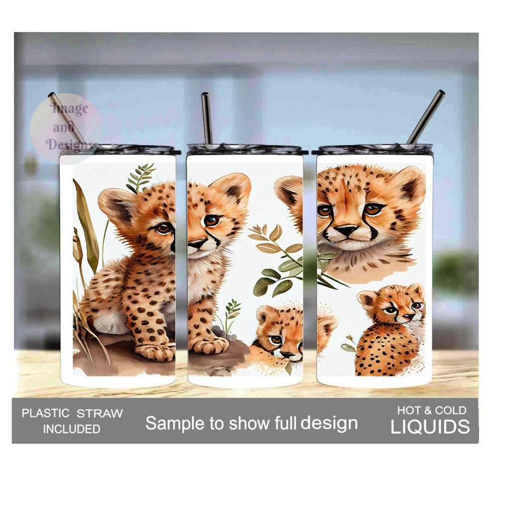 Kids Cheetah Tumbler 15oz With Reusable Straw, Can Be Personalized