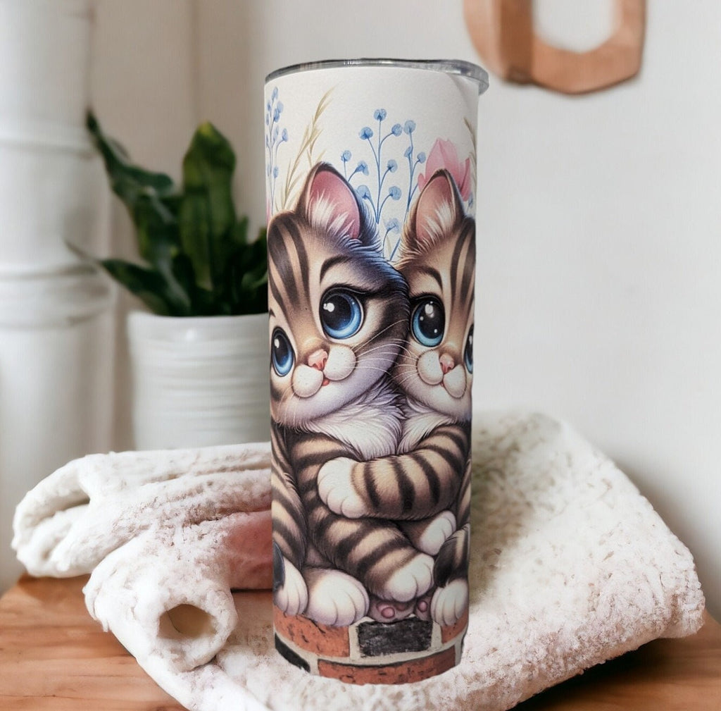 Cute Kitten Tumbler 20oz With Reusable Straw, Can Be Personalized