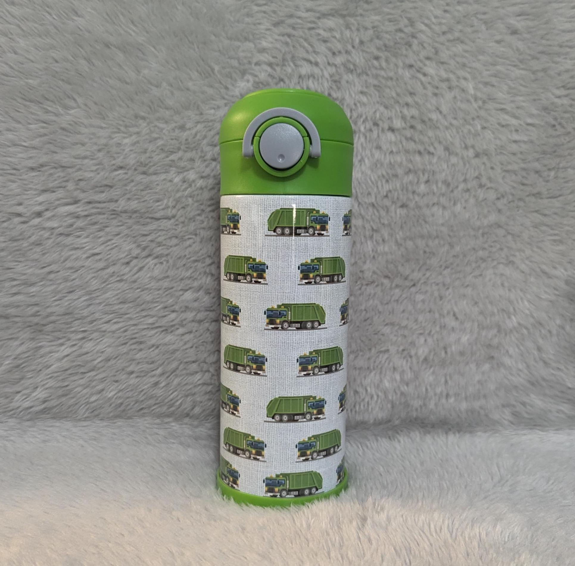 Kids Garbage Truck Water Bottle 12oz With Reusable Straw, Can Be Personalized