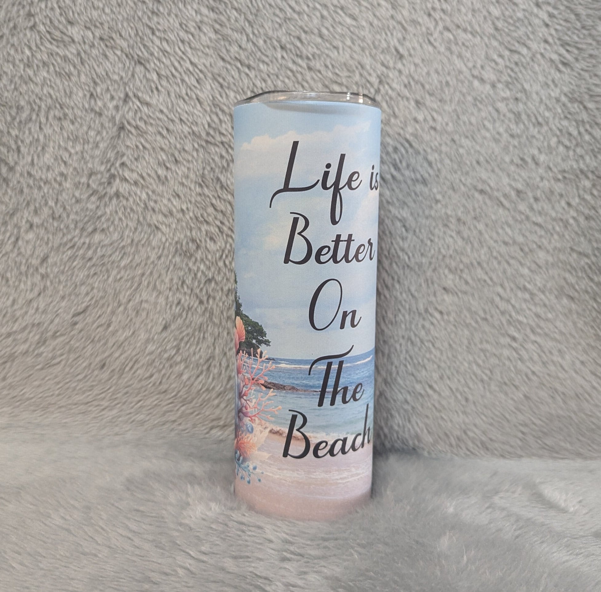 Life Is Better On The Beach Beach Tumbler 20oz With Reusable Straw, Can Be Personalized