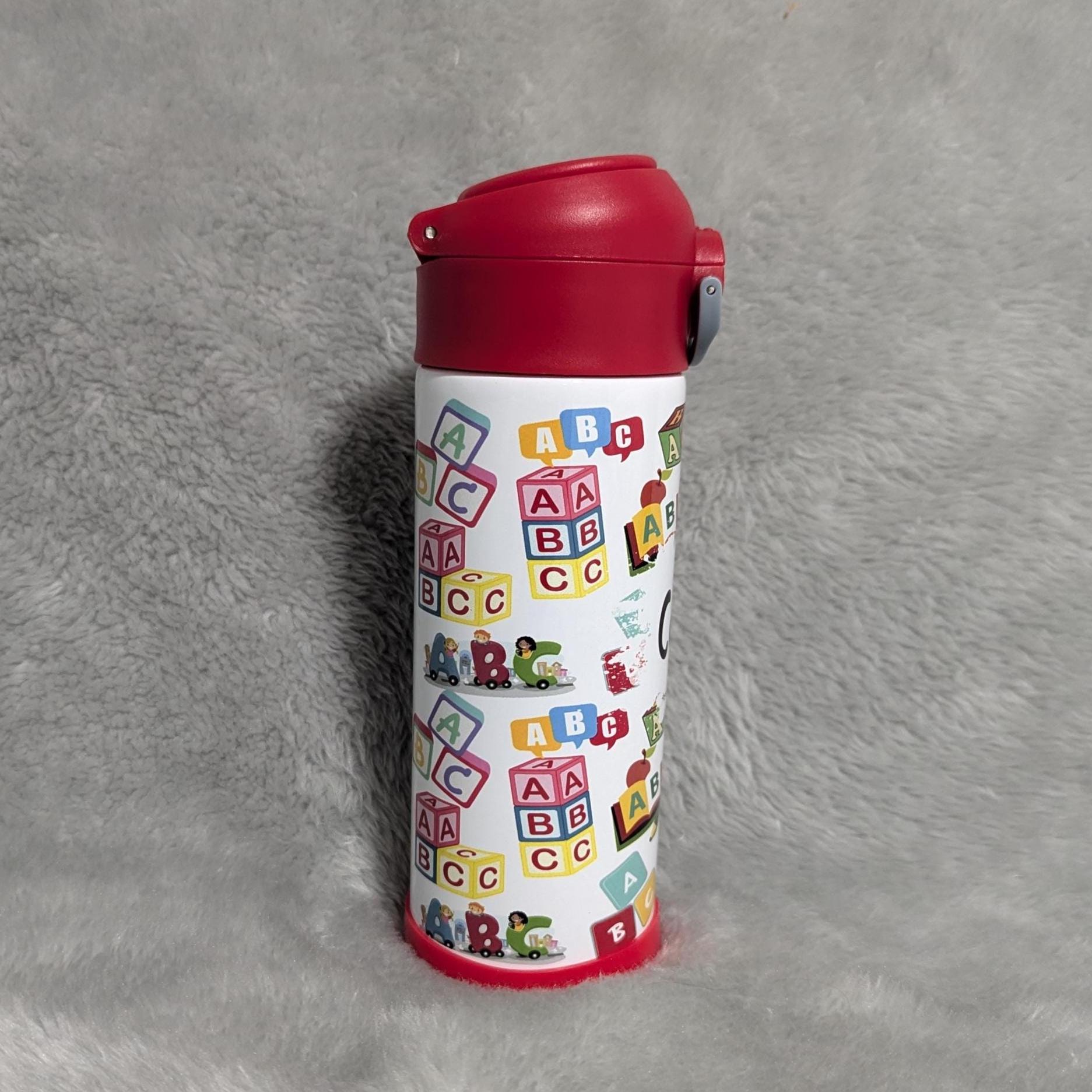Kids Alphabet Water Bottle 12oz With Reusable Straw Can Be Personalized
