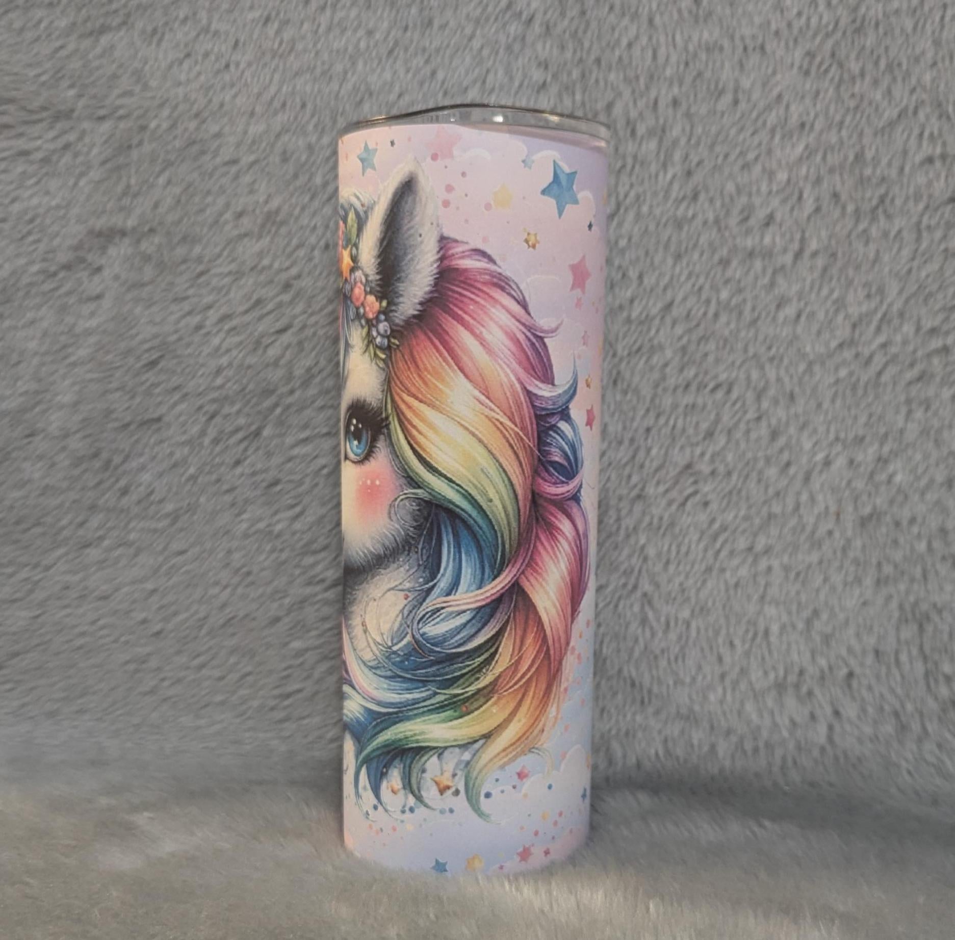 Colorful Unicorn Tumbler 20oz With Reusable Straw, Can Be Personalized