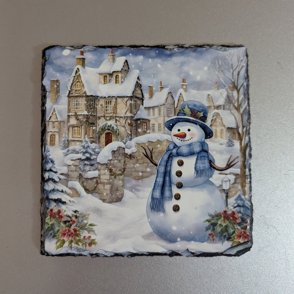 Winter Wonderland Snowman Slate Picture With Display Legs