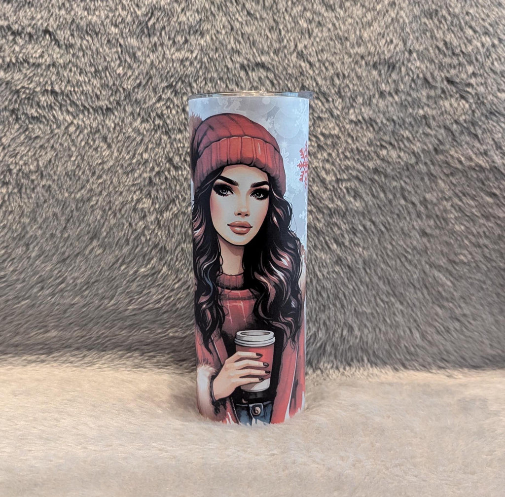 Tis The Season Girl Tumbler 20oz With Reusable Straw, Can Be Personalized