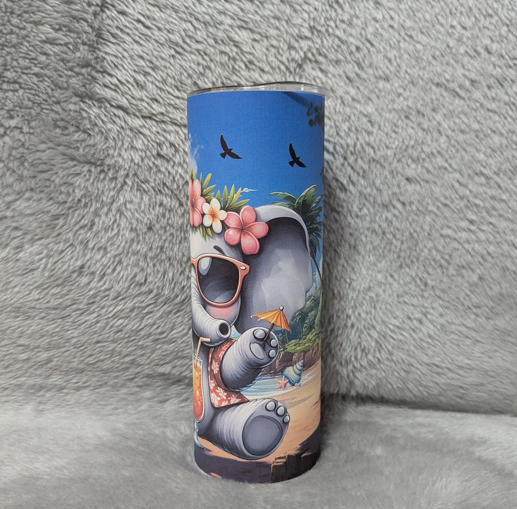Beach Elephant Tumbler 20oz With Reusable Straw, Can Be Personalized