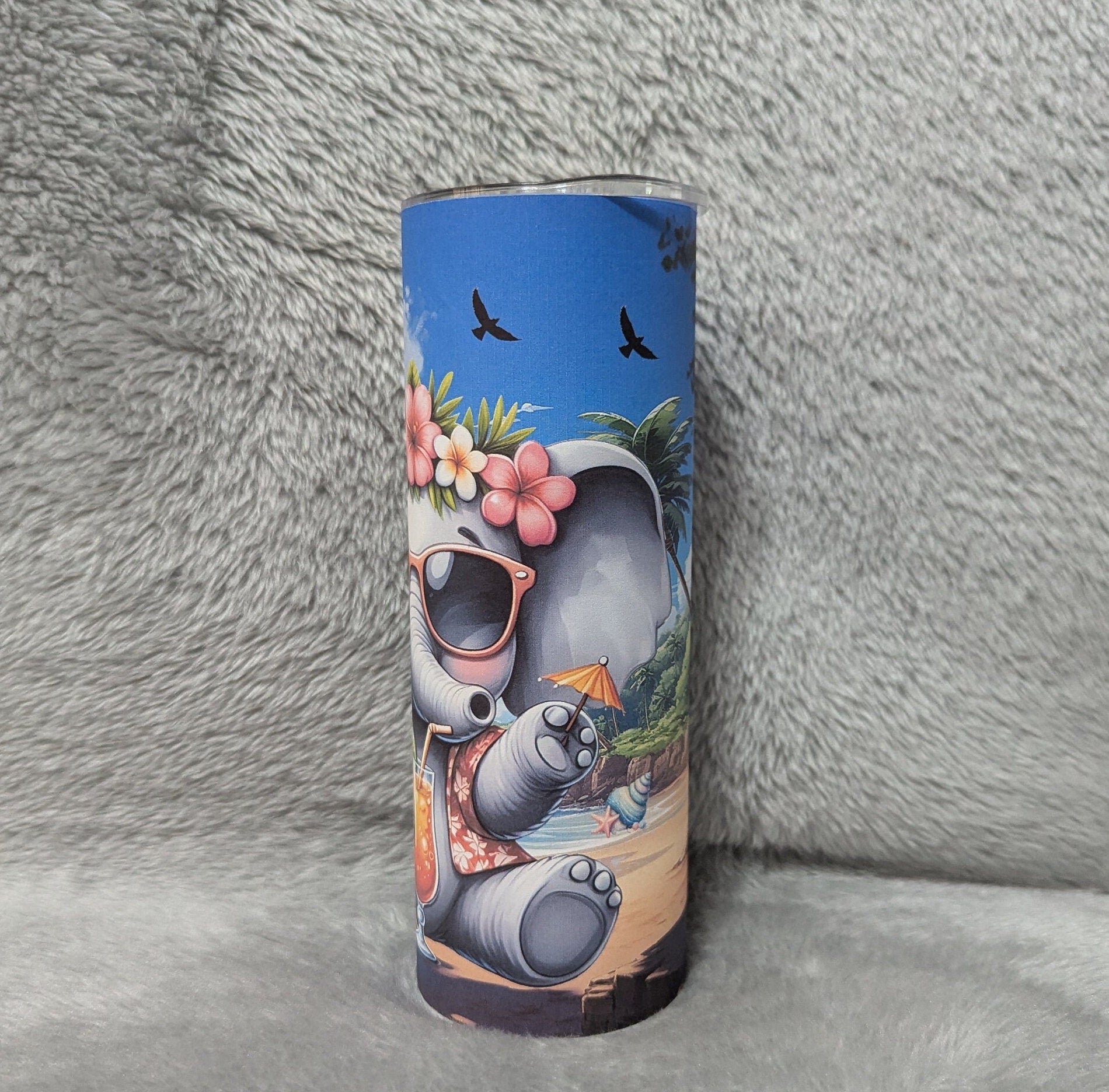Beach Elephant Tumbler 20oz With Reusable Straw, Can Be Personalized