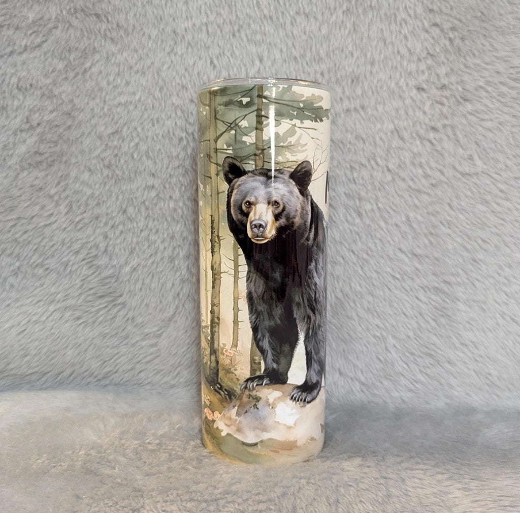Black Bear Tumbler 20oz With Reusable Straw, Can Be Personalized