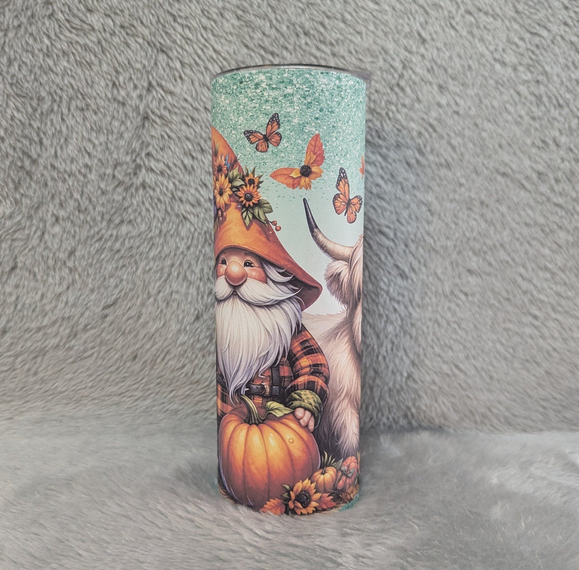 Gnome with Highland Cow Tumbler 20oz With Reusable Straw, Can Be Personalized
