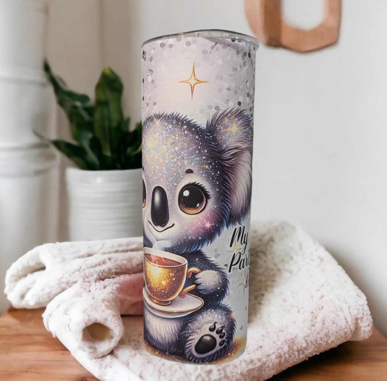 Cute Koala Bear Drinking Coffee Or Tea Saying My Favorite Part Of The Day Tumbler 20oz With Reusable Straw, Can Be Personalized