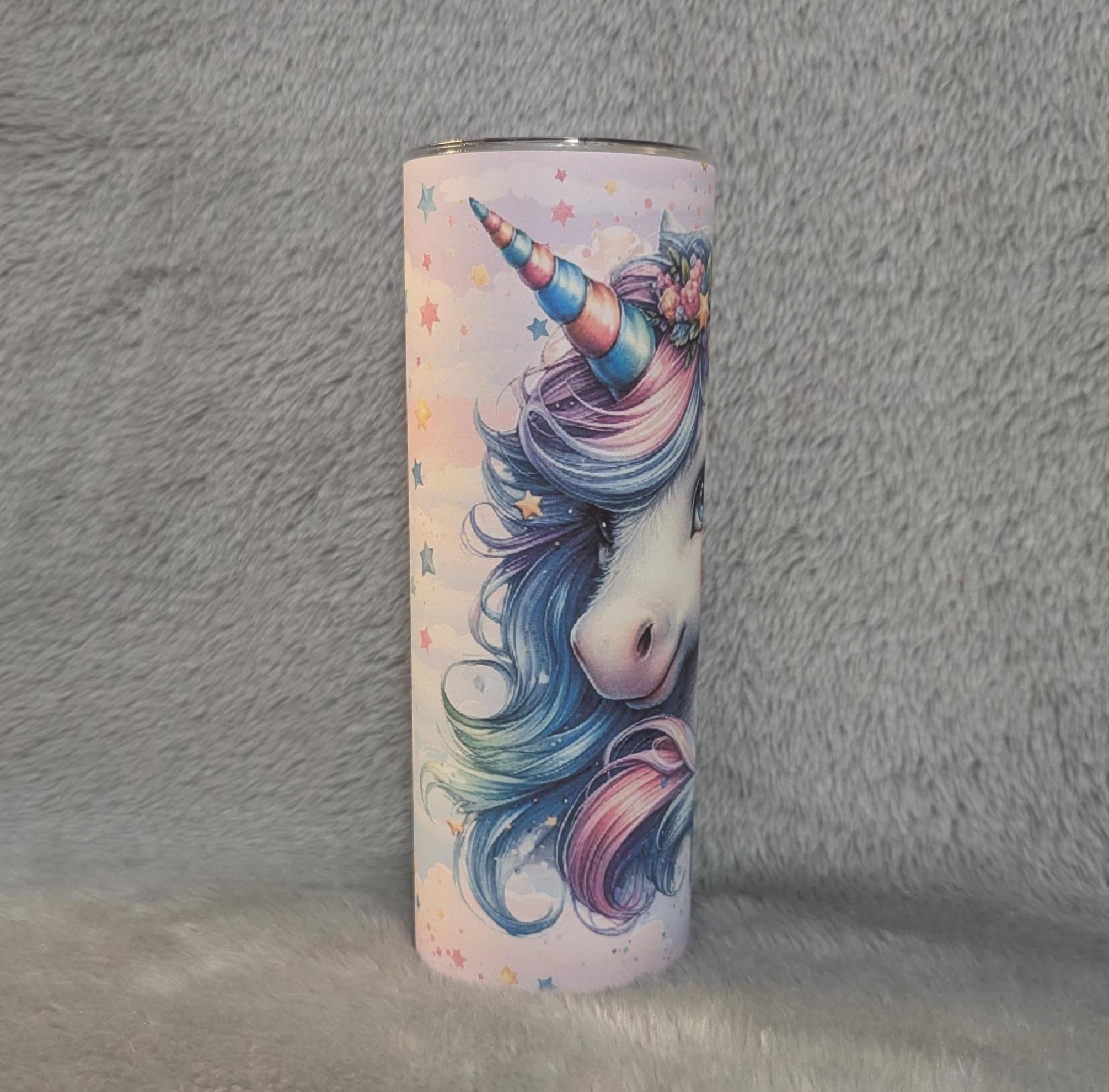 Colorful Unicorn Tumbler 20oz With Reusable Straw, Can Be Personalized