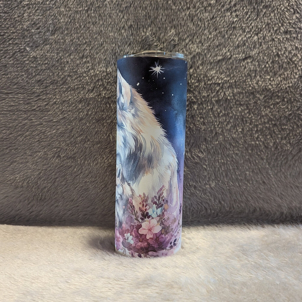 Beautiful Wolf Tumbler With A Wolf and Her Pups 20oz With Reusable Straw, Can Be Personalized