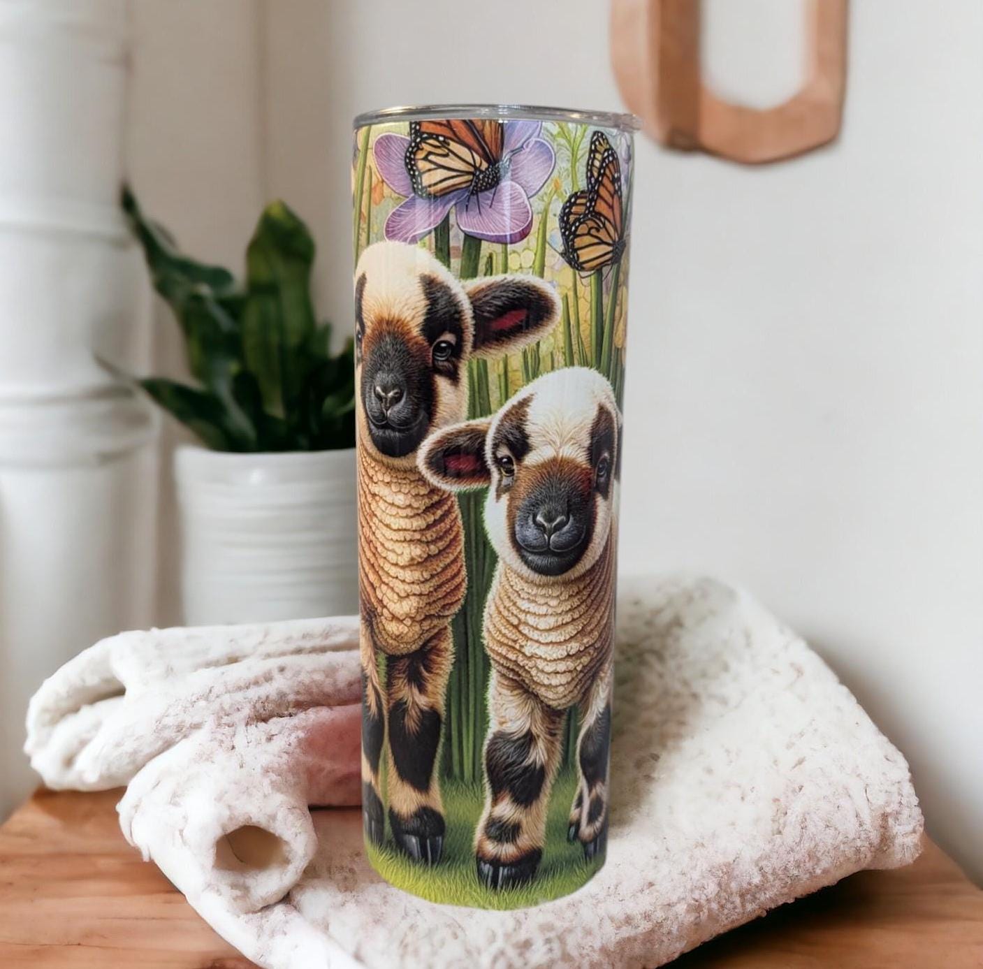 Adorable Lamb Tumbler 20oz With Reusable Straw, Can Be Personalized
