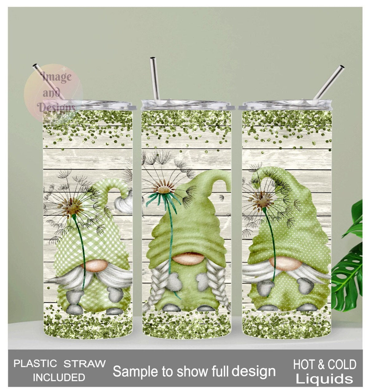 Gnomes With Dandelions Tumbler 20oz With Reusable Straw, Can Be Personalized