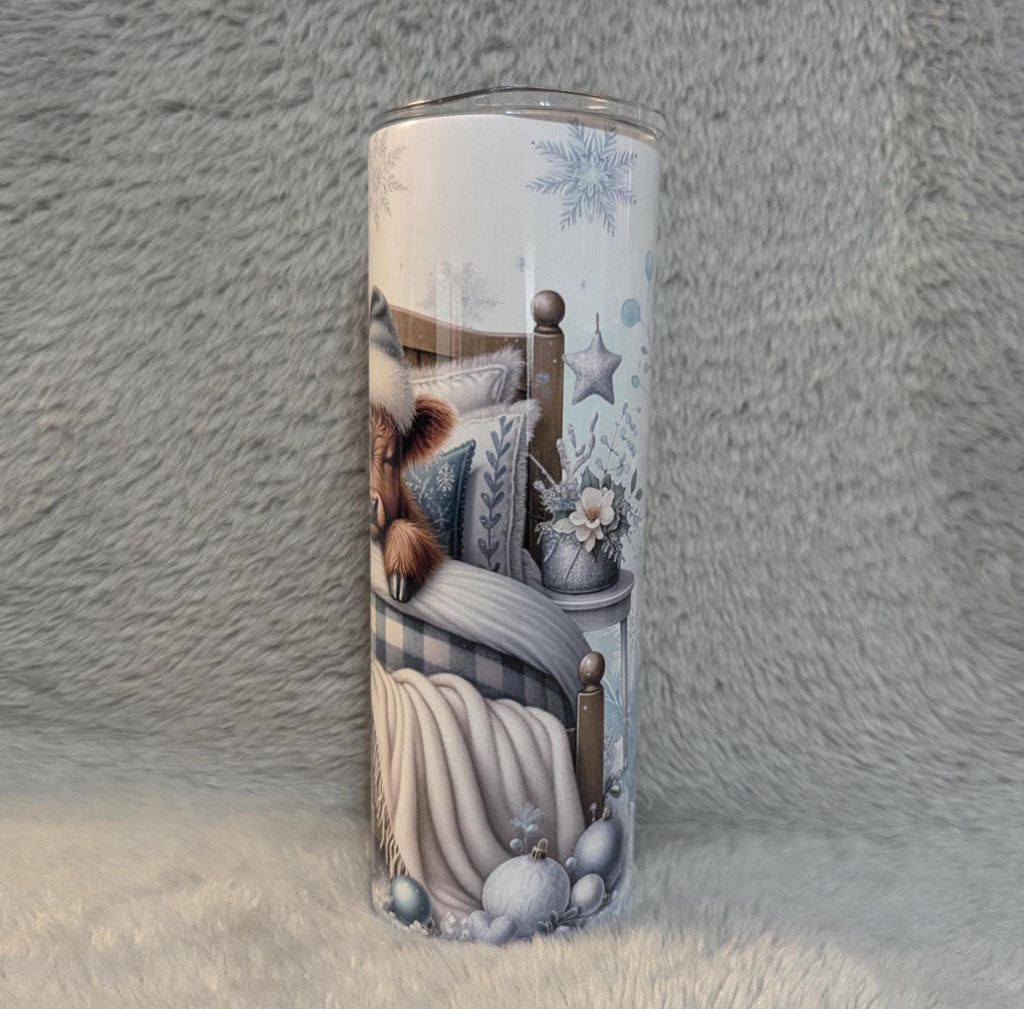 Winter Highland Cow Tumbler 20oz With Reusable Straw, Can Be Personalized