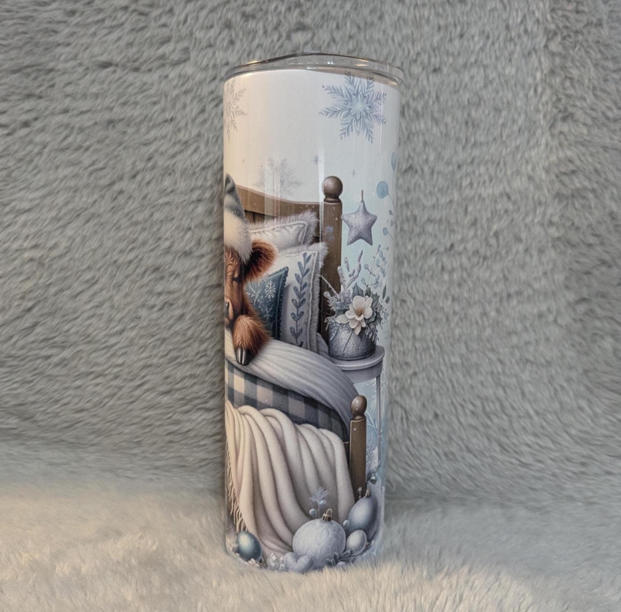Winter Highland Cow Tumbler 20oz With Reusable Straw, Can Be Personalized