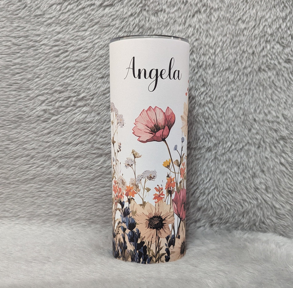 Flower Tumbler 20oz With Reusable Straw, Can Be Personalized