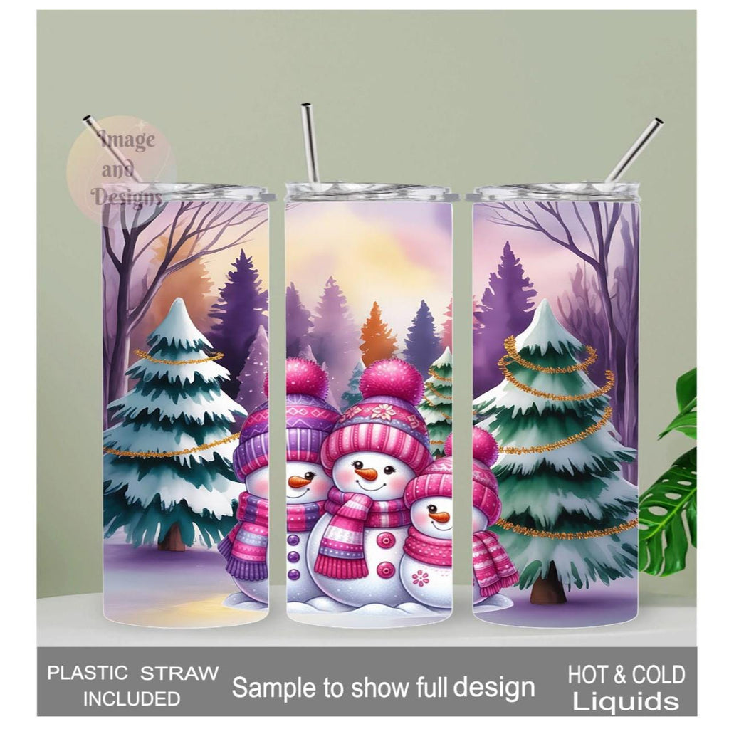 Snowman Tumbler 20oz With Reusable Straw, Can Be Personalized