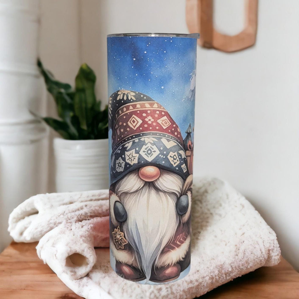 Christmas Santa Gnome Tumbler 20oz With Reusable Straw, Can Be Personalized