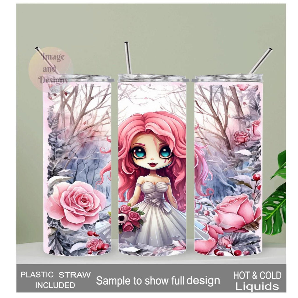 Zombie Bride Tumbler 20oz With Reusable Straw, Can Be Personalized