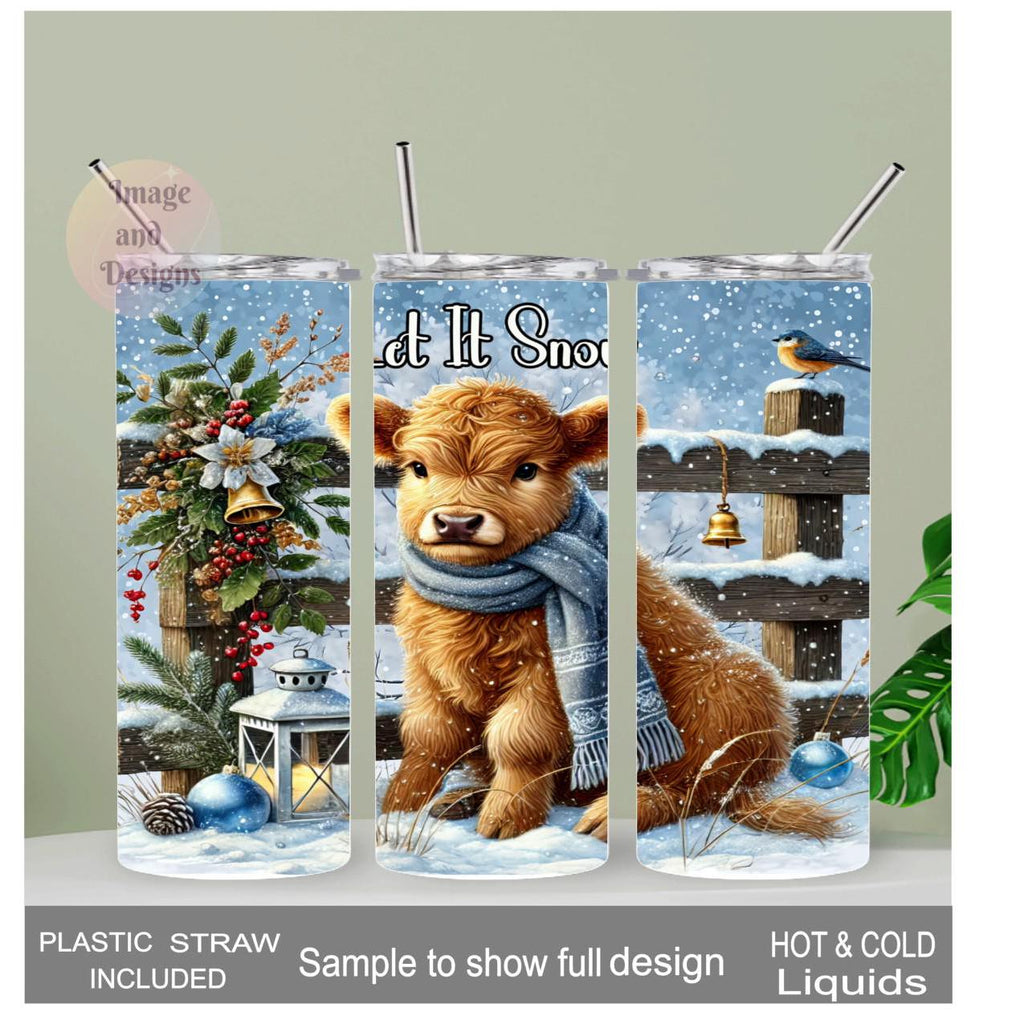 Let it Snow Highland Cow Tumbler 20oz With Reusable Straw, Can Be Personalized