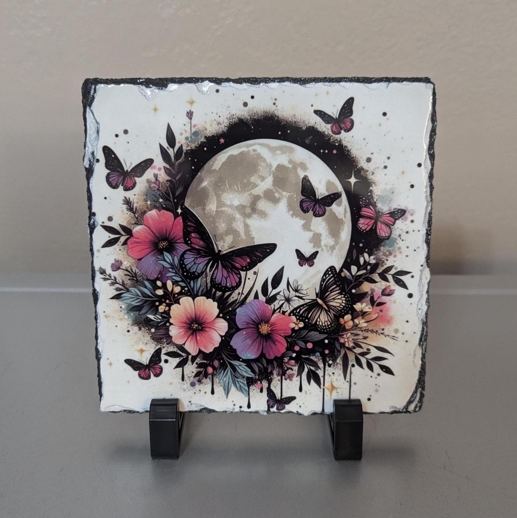 Moon Butterfly Slate Picture With Display Legs