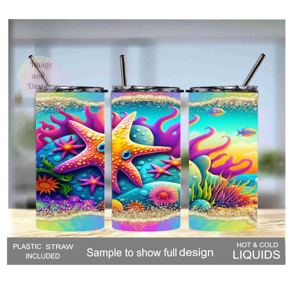 Kids Colorful Starfish Tumbler 15oz With Reusable Straw, Can Be Personalized