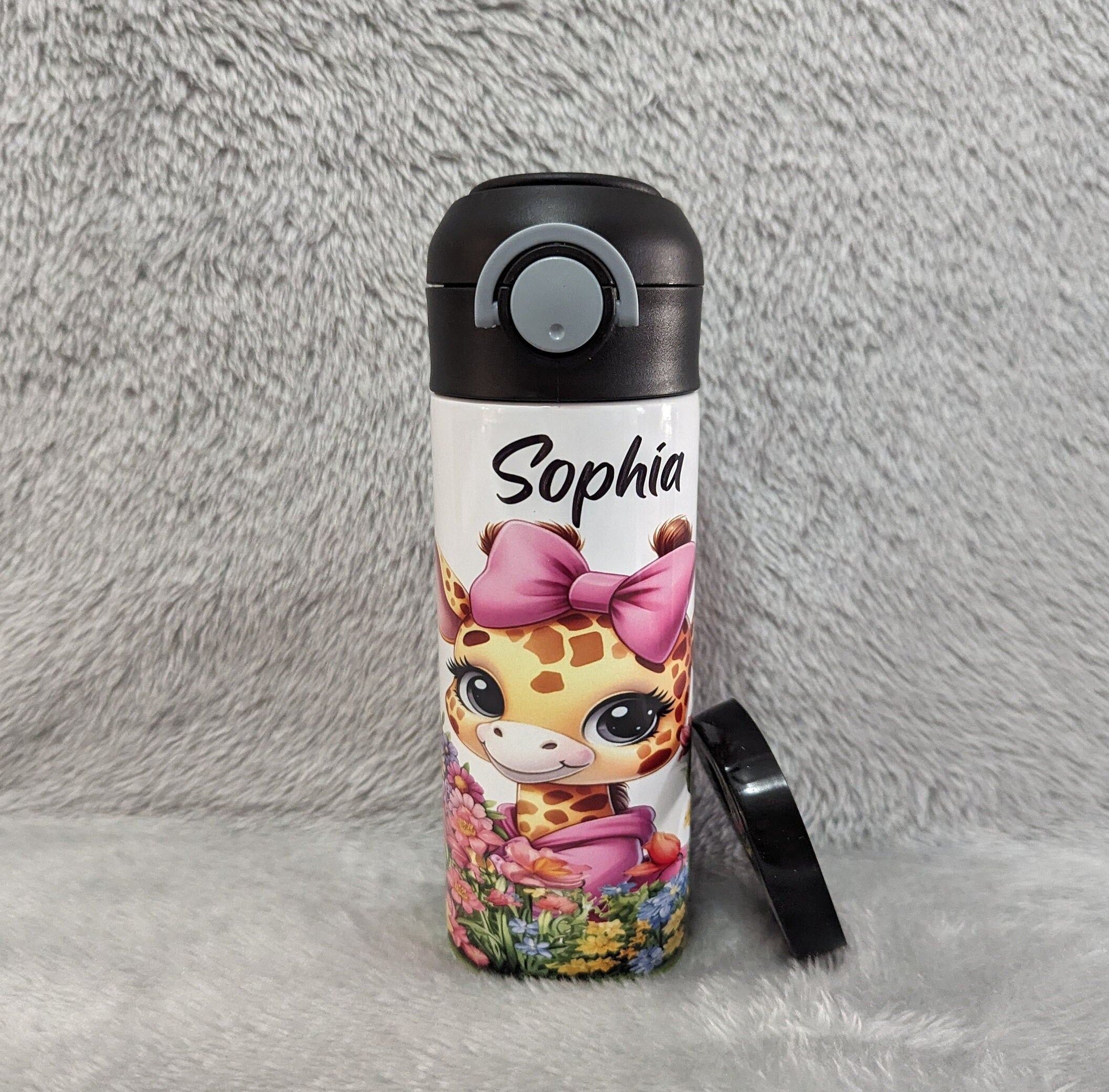 Girl Giraffe Water Bottle 12oz With Reusable Straw Can Be Personalized