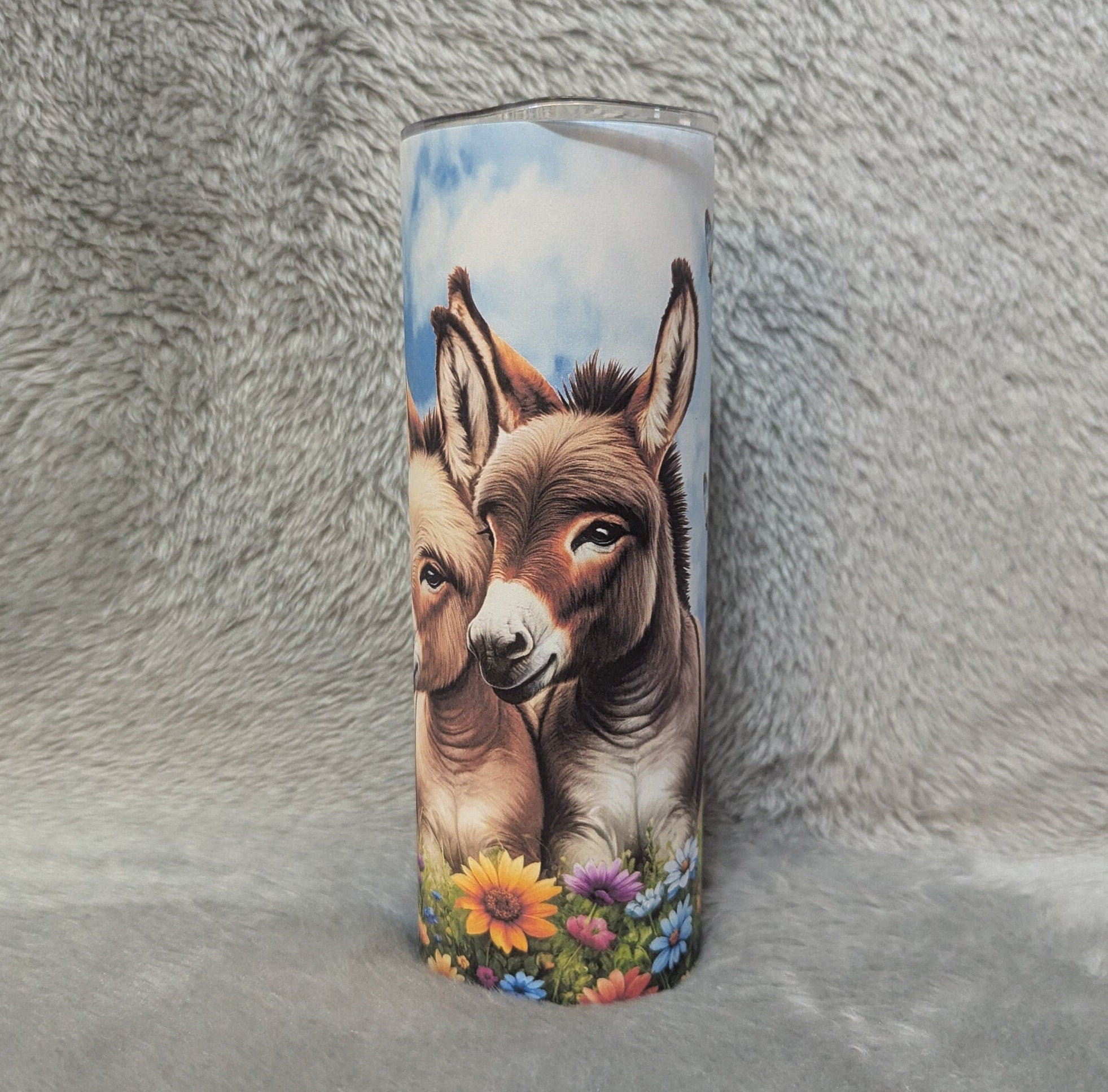 Pretty Donkey Tumbler with Flowers and Butterflies 20oz With Reusable Straw, Can Be Personalized