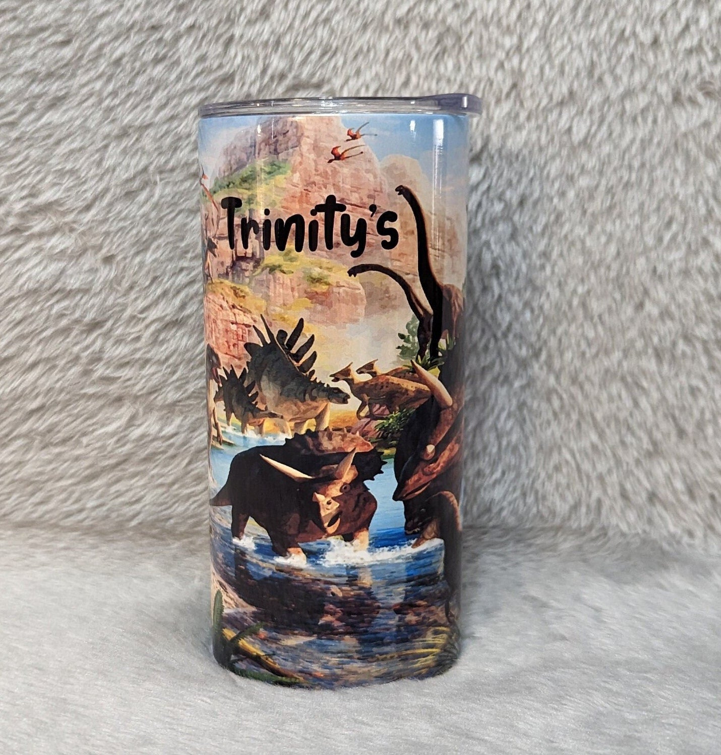 Kids Dinosaur Tumbler 15oz With Reusable Straw, Can Be Personalized