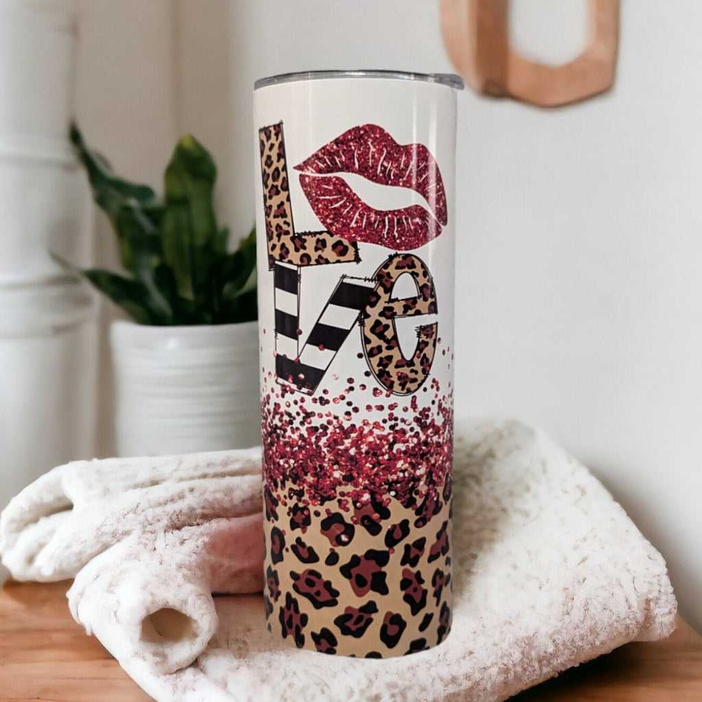 Valentine Tumbler With A Glitter Design 20oz With Reusable Straw