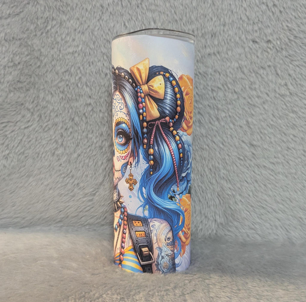 Sugar Skull Girl Tumbler 20oz With Reusable Straw, Can Be Personalized