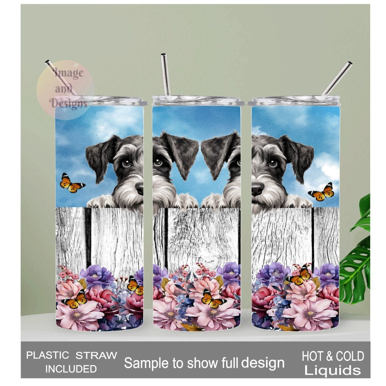 Adorable Schnauzer Tumbler 20oz With Reusable Straw, Can Be Personalized