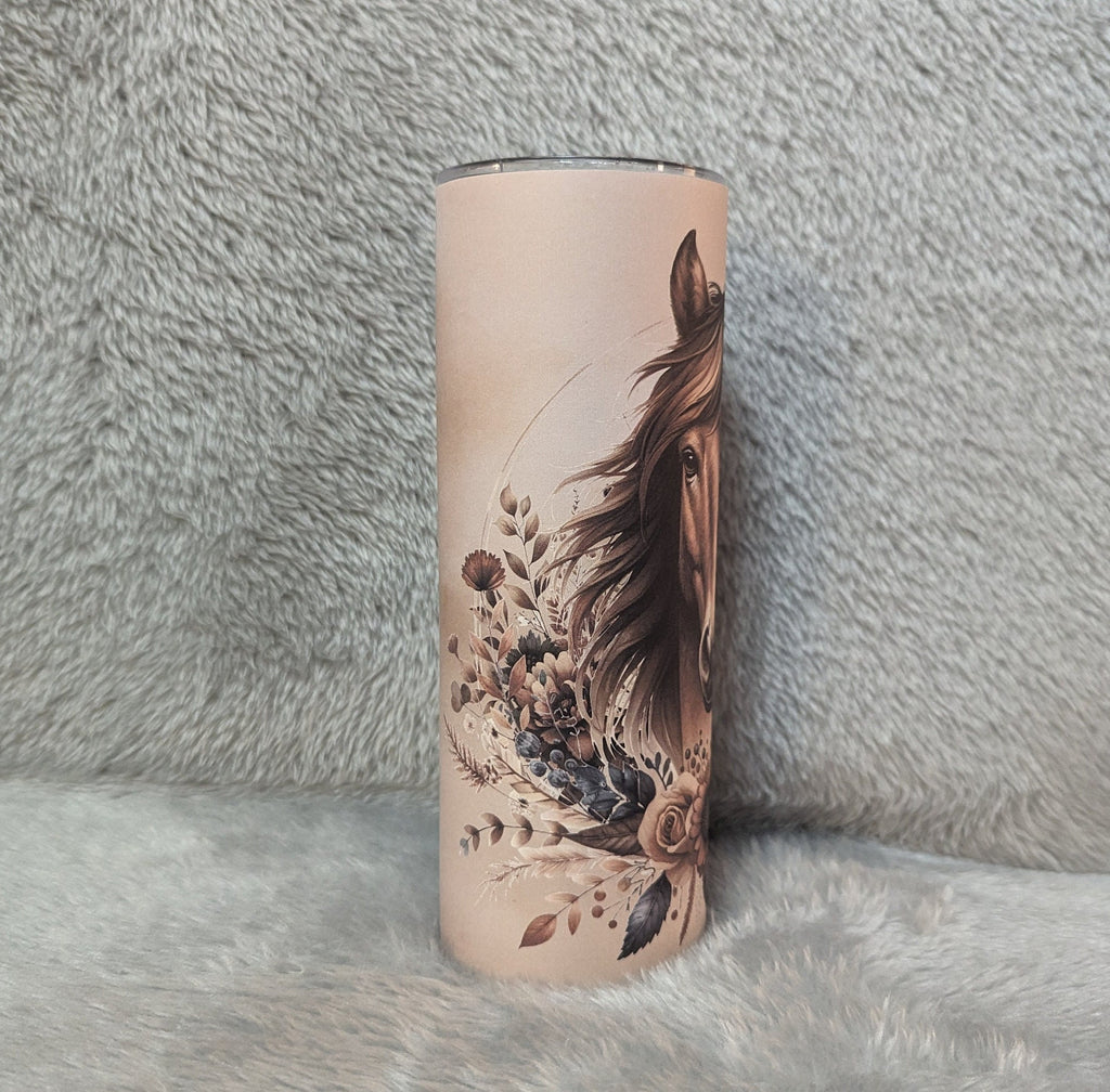 Floral Boho Horse Tumbler 20oz With Reusable Straw, Can Be Personalized