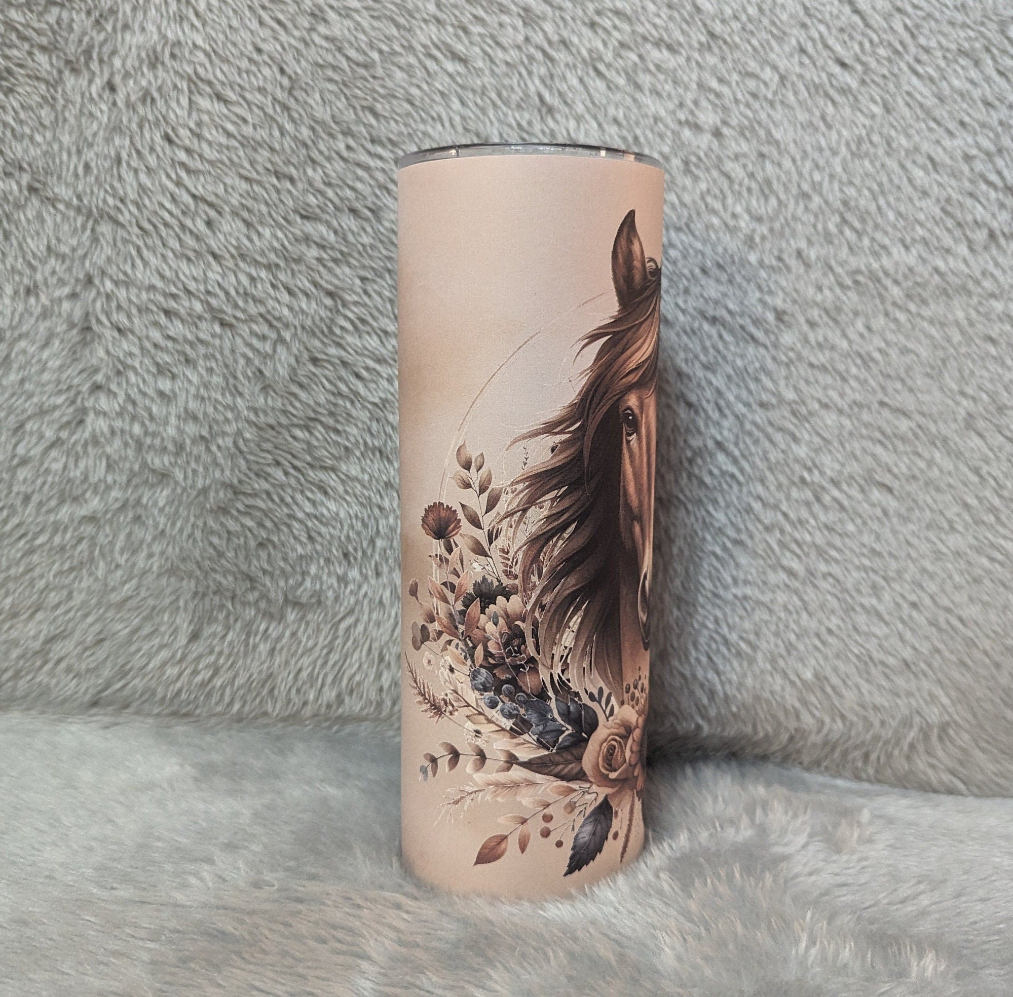 Floral Boho Horse Tumbler 20oz With Reusable Straw, Can Be Personalized