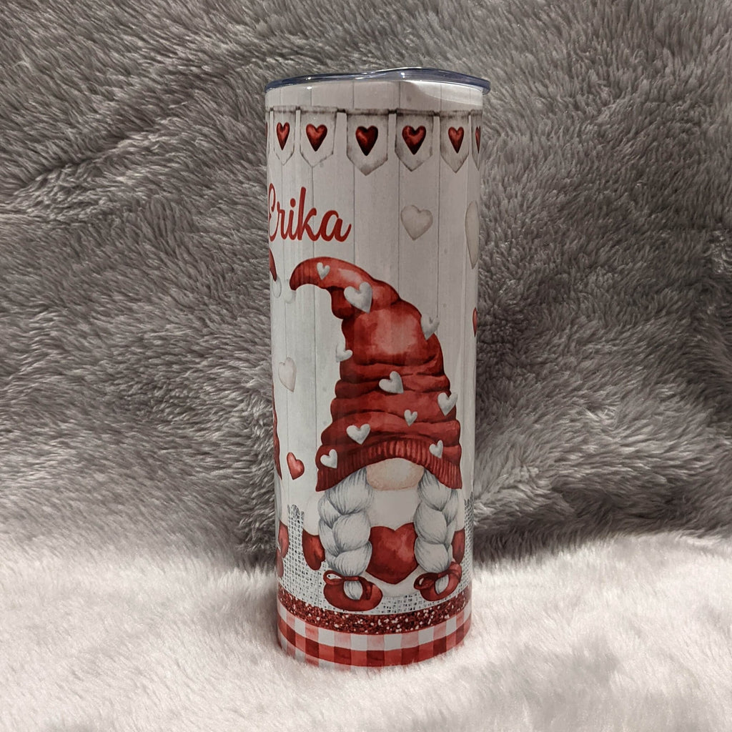 Pretty Gnome Tumbler With Gnomes and The Word LOVE 20oz With Reusable Straw, Can Be Personalized