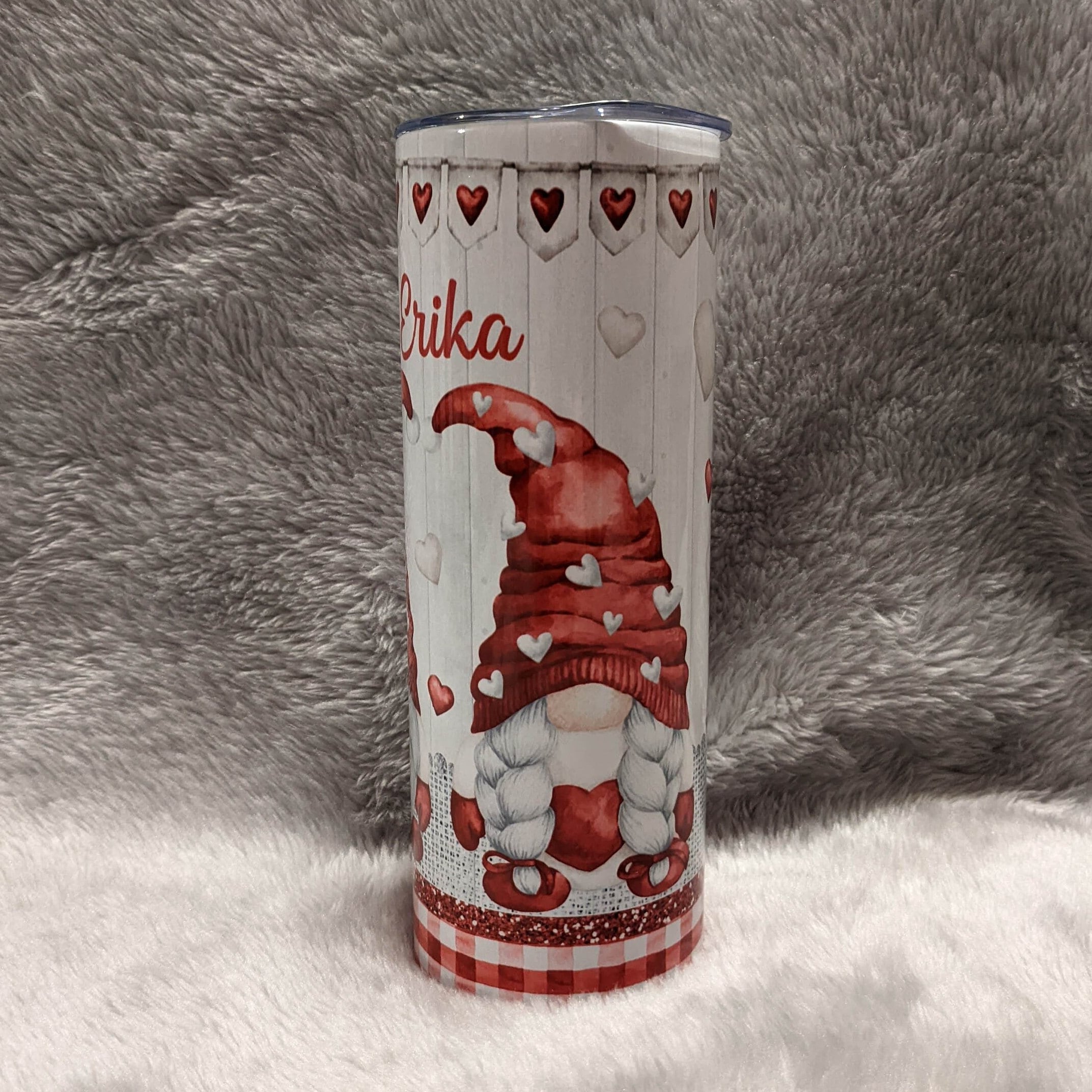 Pretty Gnome Tumbler With Gnomes and The Word LOVE 20oz With Reusable Straw, Can Be Personalized