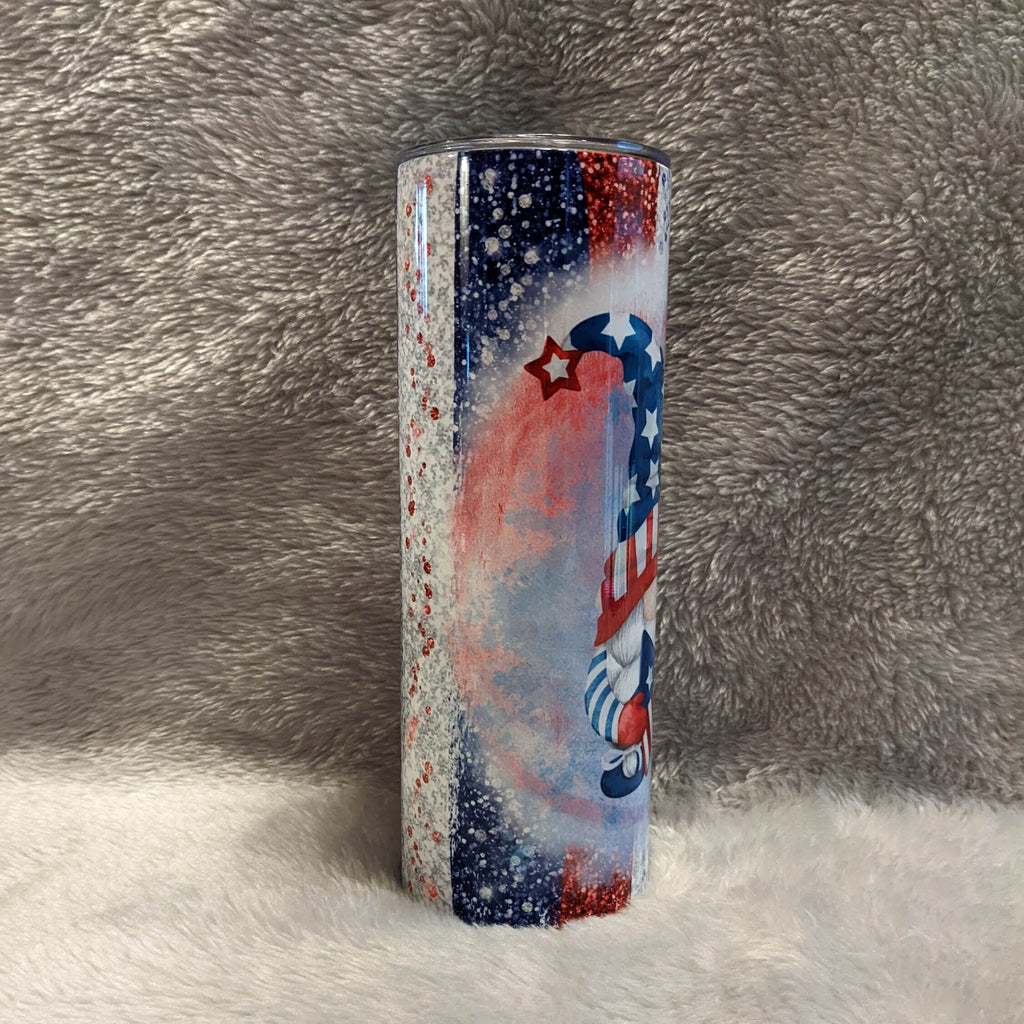 Patriotic Gnome Tumbler 20oz With Reusable Straw, Can Be Personalized