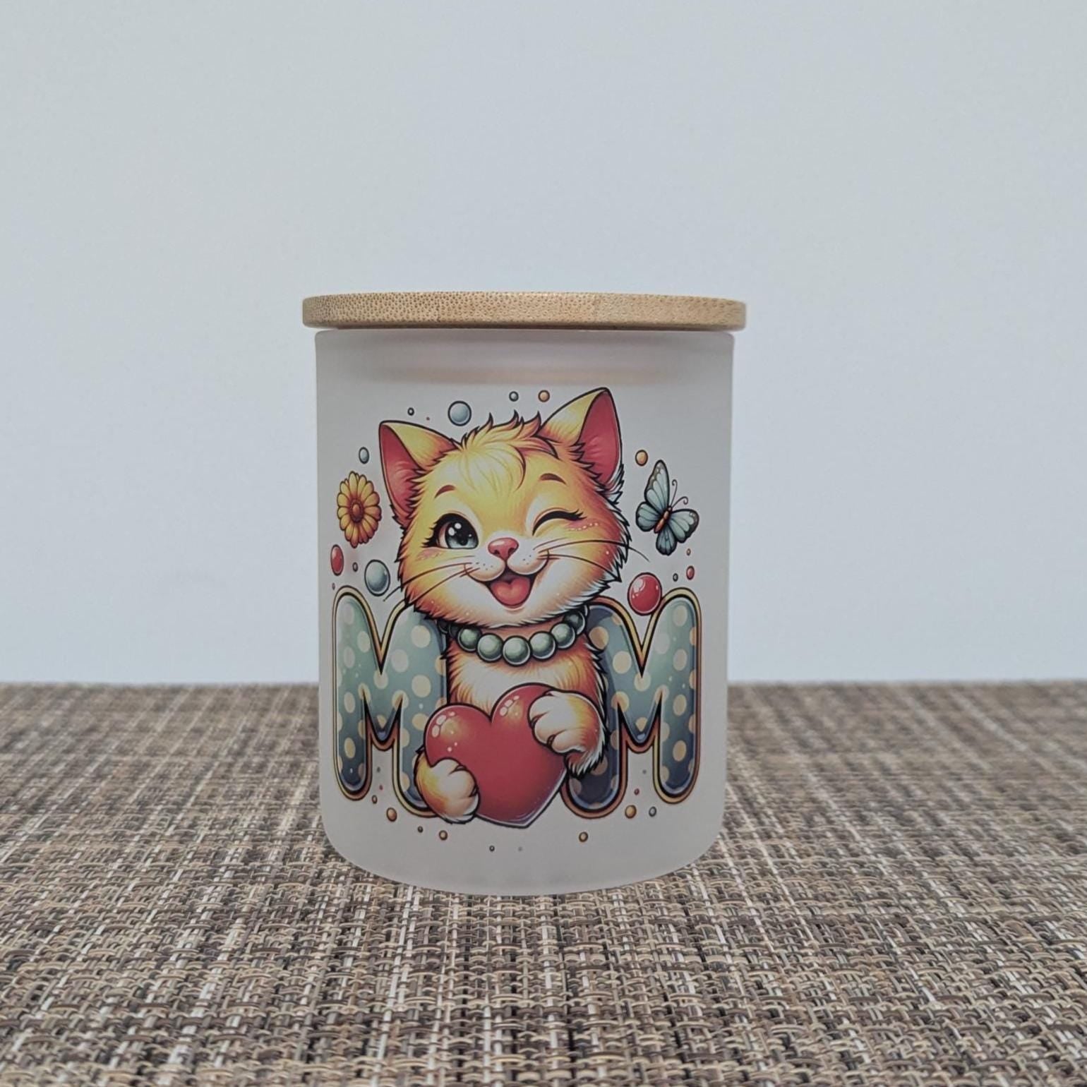 Cat Mom Candle Holder With A Battery Operated Flickering Tea Light