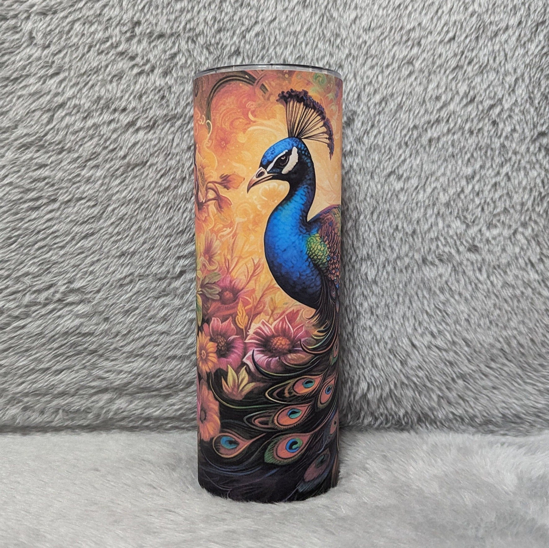 Elegant Peacock Tumbler 20oz With Reusable Straw, Can Be Personalized