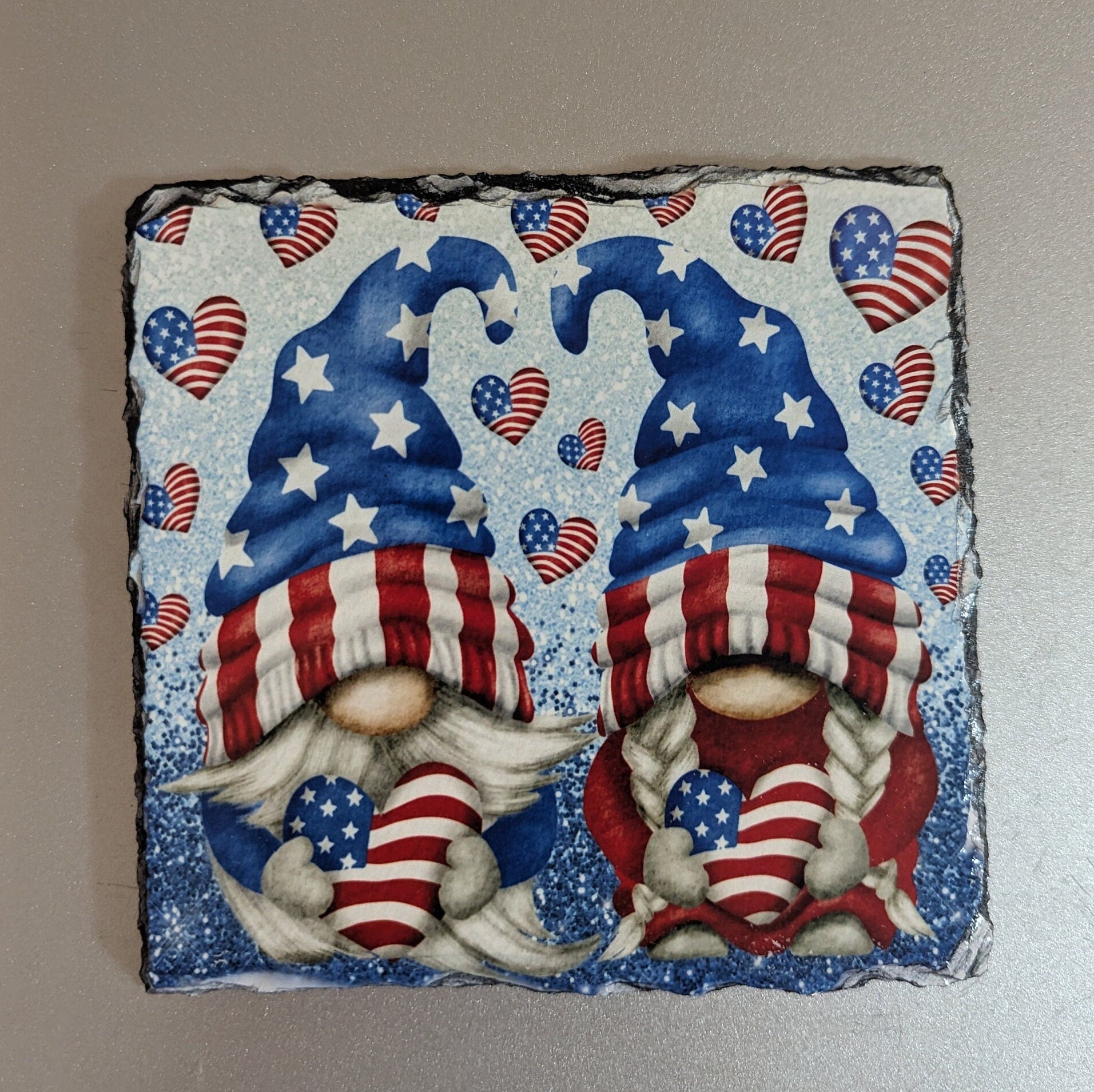 Beautiful Patriotic Gnome Slate Picture With Display Legs