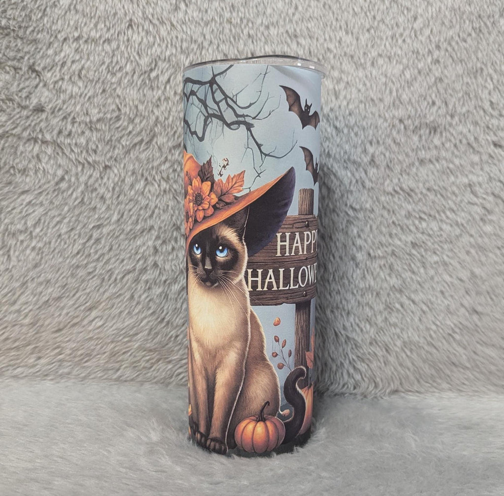 Happy Halloween Cat Tumbler 20oz With Reusable Straw, Can Be Personalized