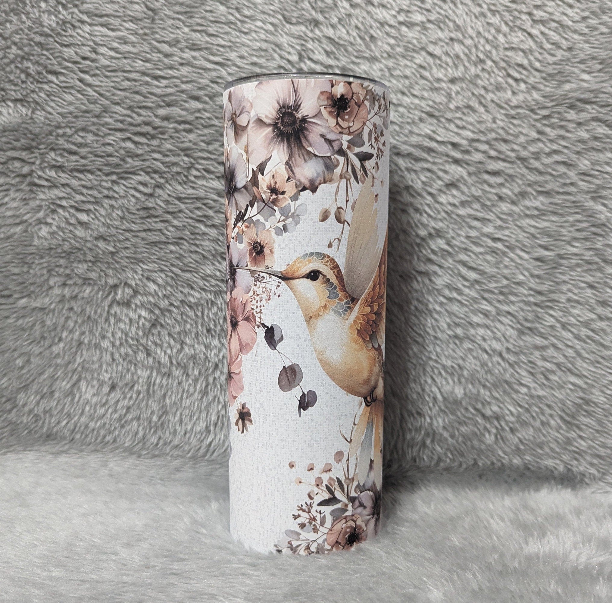 Hummingbird Tumbler with Boho Flowers 20oz With Reusable Straw, Can Be Personalized