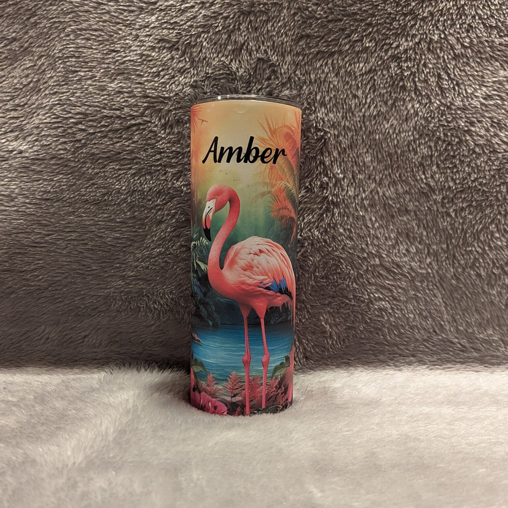 Beautiful Flamingo Tumbler 20oz With Reusable Straw, Can Be Personalized
