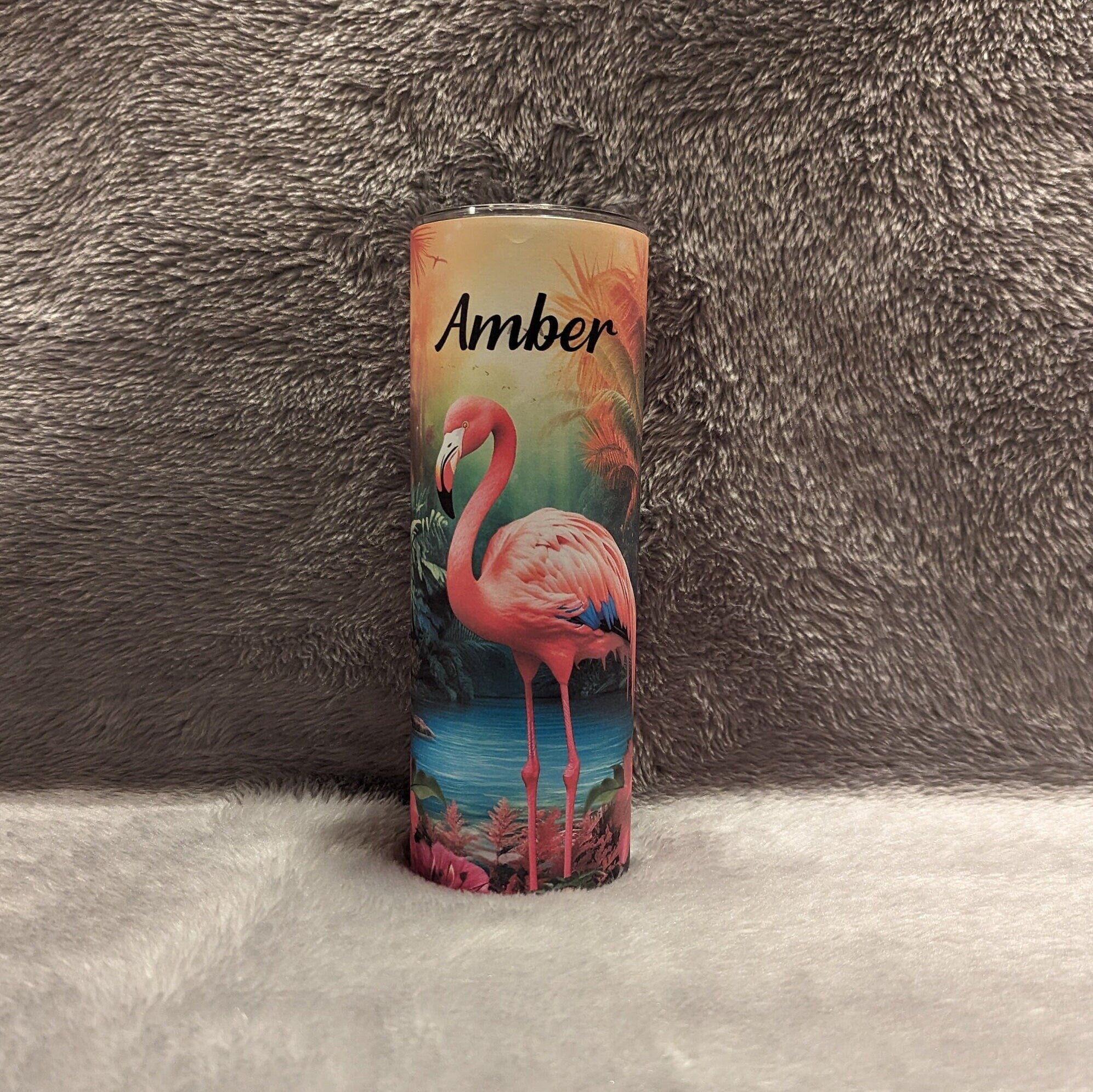 Beautiful Flamingo Tumbler 20oz With Reusable Straw, Can Be Personalized
