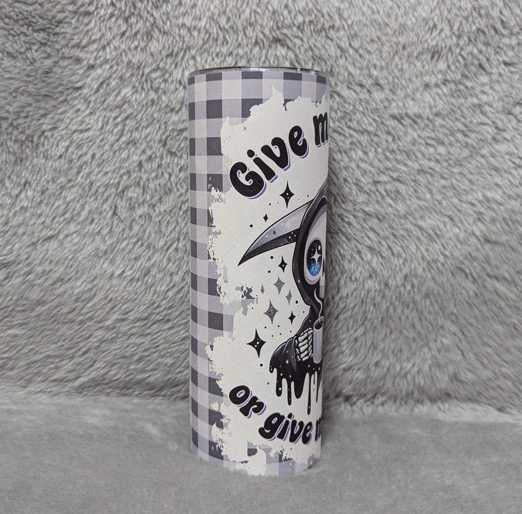 Give Me Coffee Or Give Me Death Skeleton Creeper Tumbler 20oz With Reusable Straw, Can Be Personalized