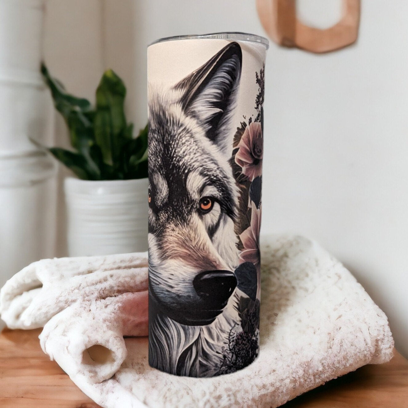 Beautiful Wolf Tumbler 20oz With Reusable Straw, Can Be Personalized