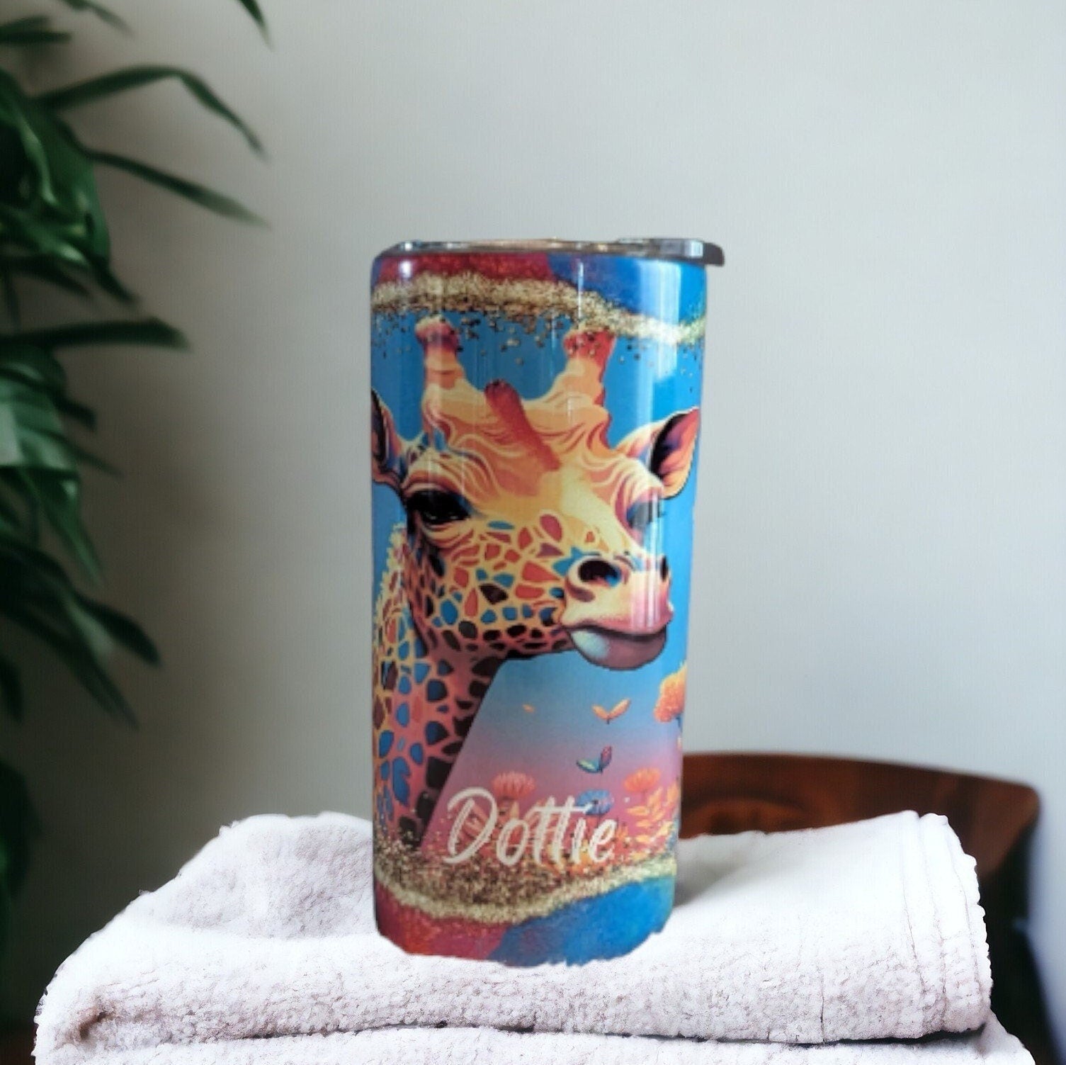 Colorful Kids Giraffe Tumbler 15oz With Reusable Straw, Can Be Personalized