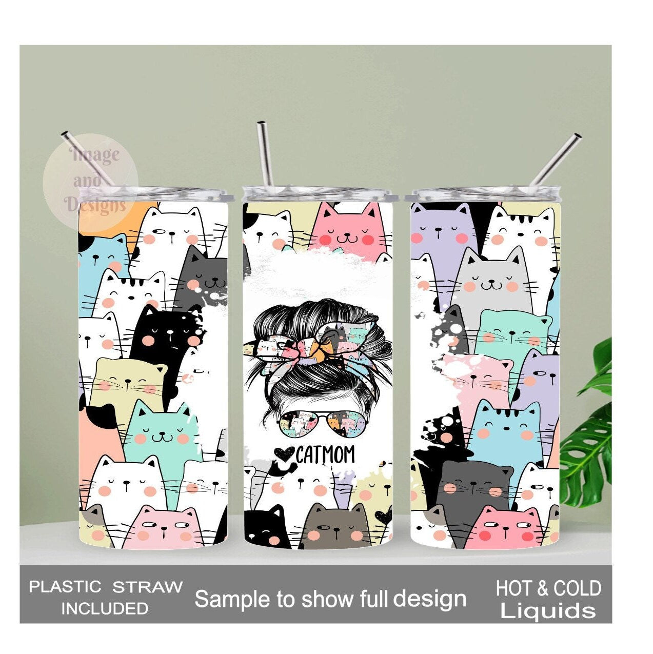 Cat Mom Tumbler 20oz With Reusable Straw, Can Be Personalized