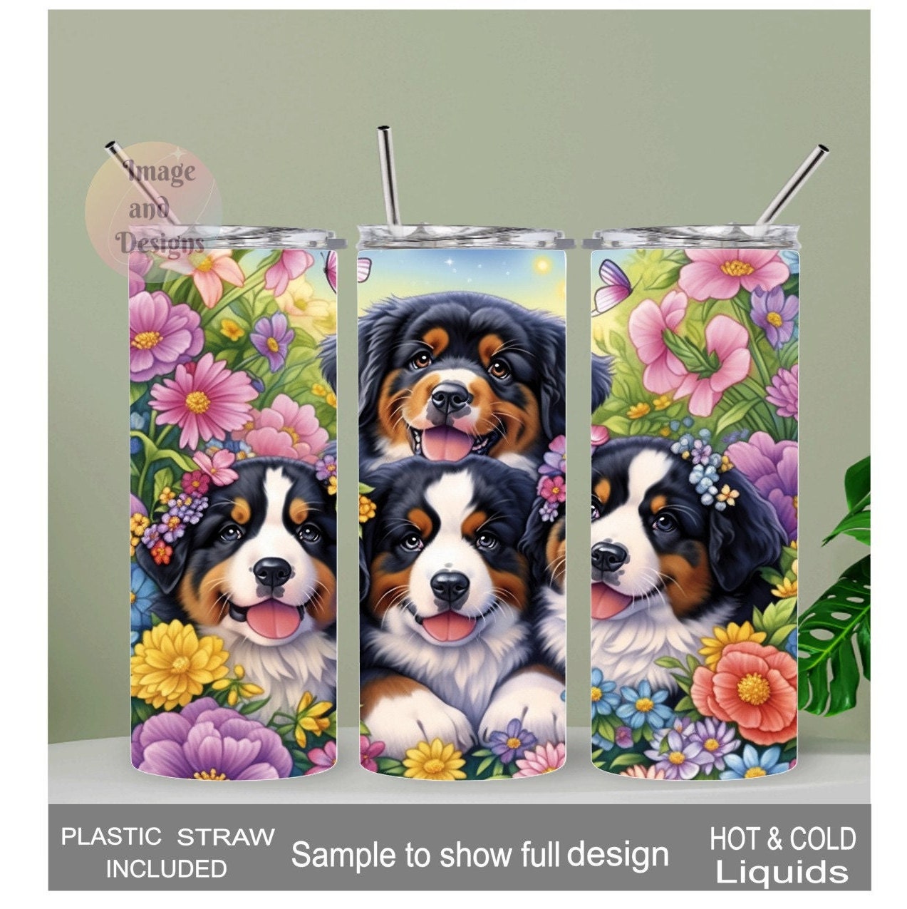 St Bernard Dog Tumbler 20oz With Reusable Straw, Can Be Personalized