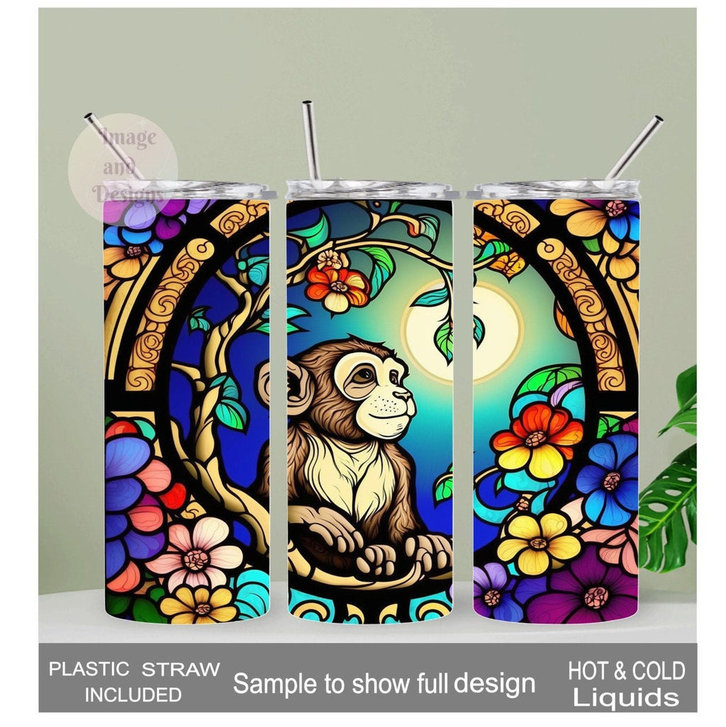 Monkey Tumbler 20oz With Reusable Straw, Can Be Personalized